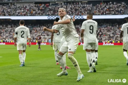 Valverde celebra un gol con el Real Madrid en LaLiga EA Sports